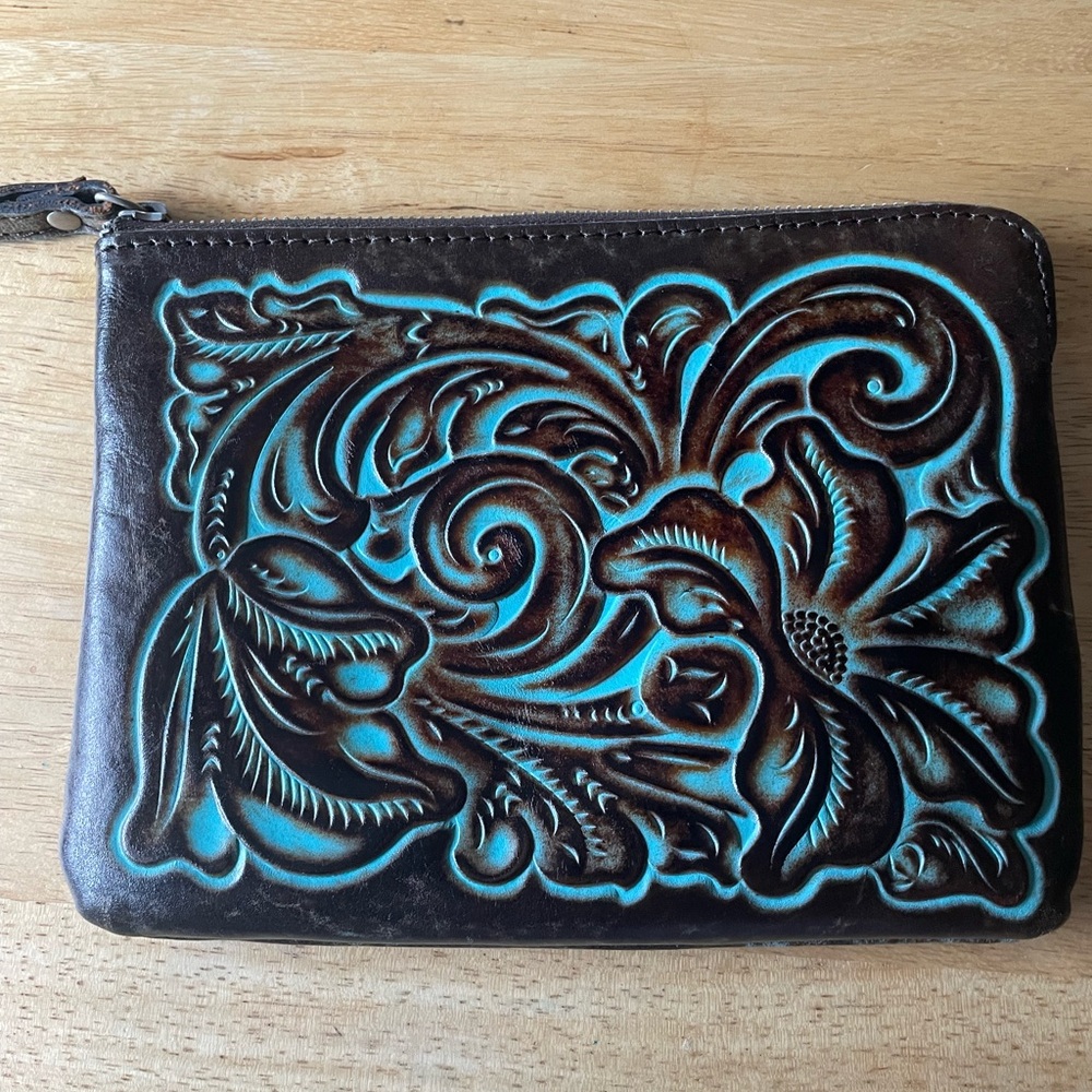 Patricia Nash Cassini Brown & Turquoise Leather Wristlet
